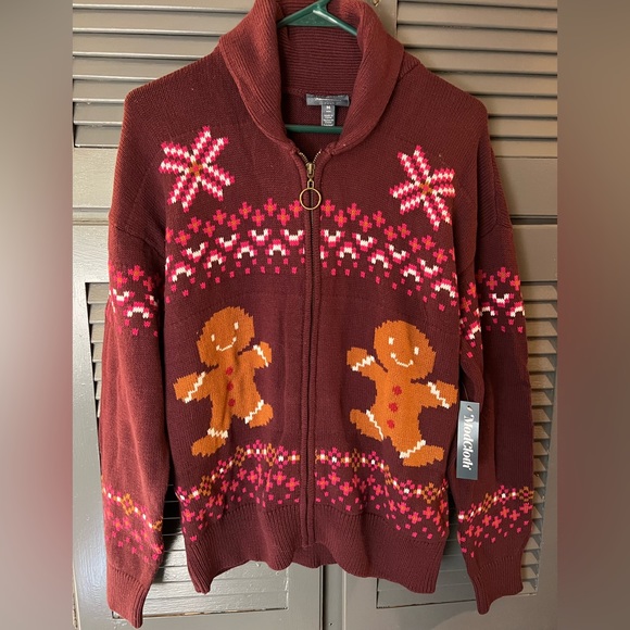 Modcloth Sweaters - NWT ModCloth Tasty As Ever Gingerbread Man Zip Up Cardigan
